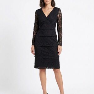 White House Black Market Black Lace V-Neck Midi Dress